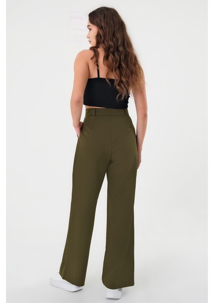 Kadın Haki Yüksek Bel Palazzo Pantolon Günlük Kullanım İçin Rahat Tasarım modelleri