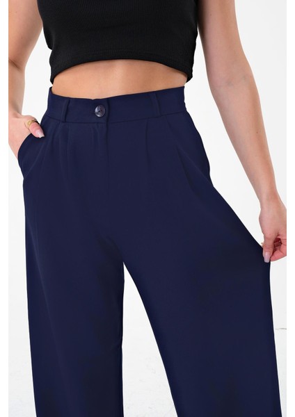 Kadın Lacivert Yüksek Bel Palazzo Pantolon