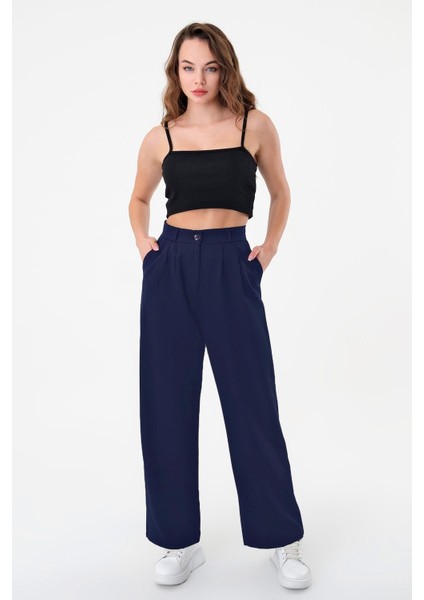 Kadın Lacivert Yüksek Bel Palazzo Pantolon fırsatları