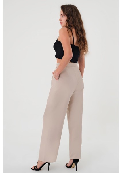 Kadın Palazzo Pantolon Yüksek Bel Klasik Stil Gri Renkli Rahat Kesim indirimleri