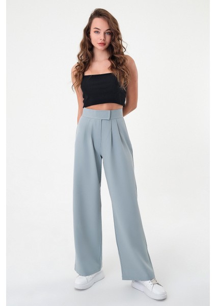 Kadın Yeşil Yüksek Bel Cırtlı Palazzo Pantolon fırsatları