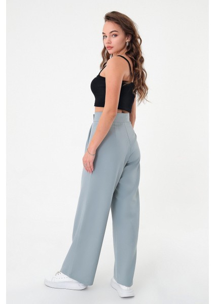 Kadın Yeşil Yüksek Bel Cırtlı Palazzo Pantolon indirimleri