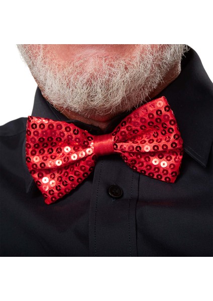 Gece Işıltısı Kırmızı Payetli Pullu Papyon 7x2 cm (4915)