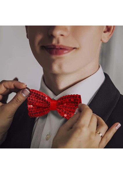 Gece Işıltısı Kırmızı Payetli Pullu Papyon 7x2 cm (4915)