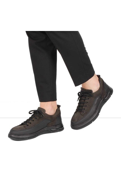 Erkek Antrasit Bağcıklı Nubuk Deri Günlük Ayakkabı