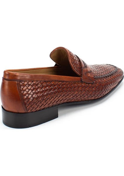 Erkek Taba Örgü Deri Loafer