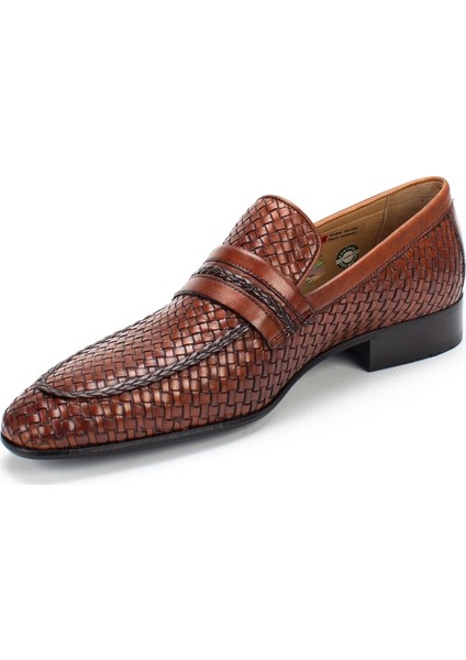 Erkek Taba Örgü Deri Loafer modelleri