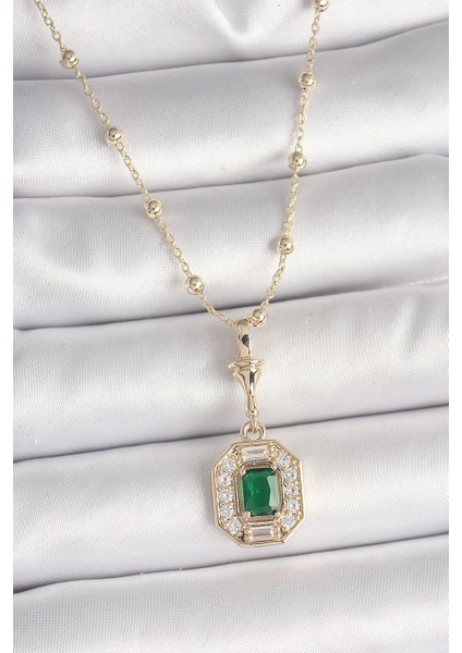 Pirinç Gold Renk Zirkon Taşlı Topçuk Zincir Serenay Model Kadın Kolye - PRT3500EB04338