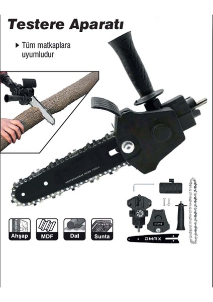 Matkap Uyumlu Zincirli Dal Budama Testeresi Ahşap Sunta Mdf Kesme Aparatı Tutma Kollu Zincir Dahil fiyatları