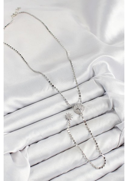 Pirinç Zirkon Taşlı Ezme Zincirli Madalyon Model Gümüş Renk Y Kolye - PRT3500EB08349 fiyatları