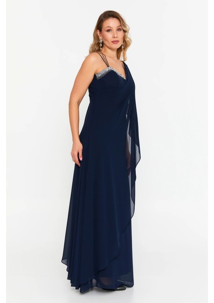 Kadın Büyük Beden Kolsuz Taş Detaylı Uzun Abiye Elbise 6671 Lacivert fiyatları