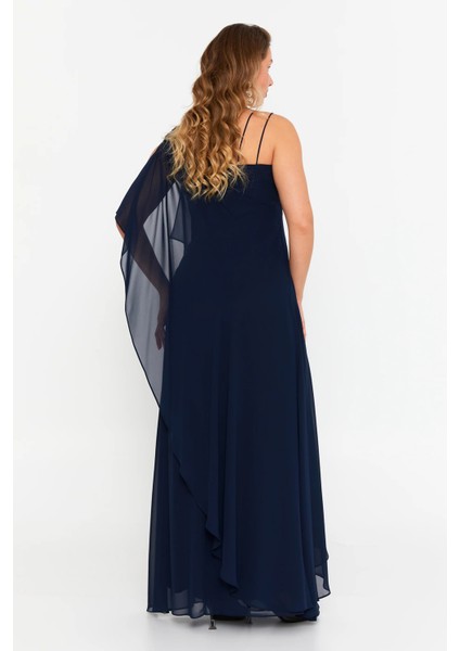 Kadın Büyük Beden Kolsuz Taş Detaylı Uzun Abiye Elbise 6671 Lacivert fırsatları