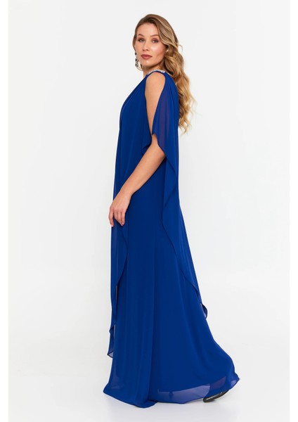 Kadın Büyük Beden Kolsuz Taş Detaylı Uzun Abiye Elbise 6671 Saks fiyatları