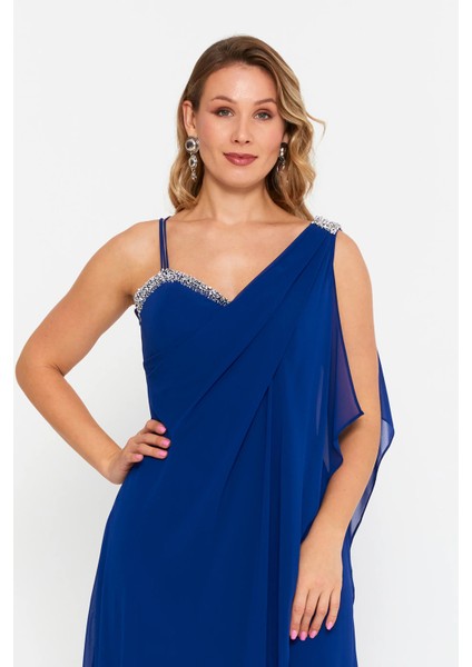 Kadın Büyük Beden Kolsuz Taş Detaylı Uzun Abiye Elbise 6671 Saks modelleri