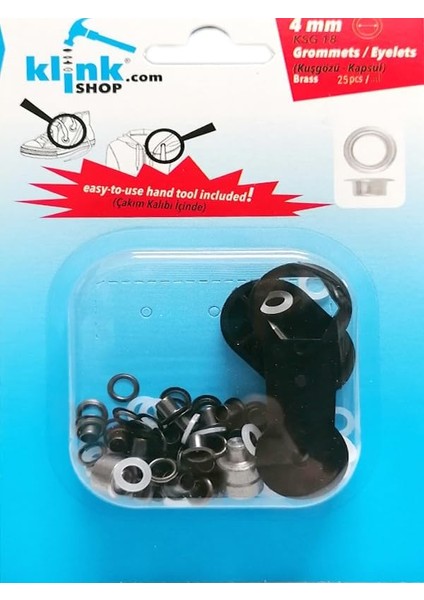 No.18 (4mm) Kendin Yap Kiti, Örgü Bebek Patik, Bez Bebek Ayakkabısı ve Küçük Ölçekli Ürünler Için Çekiçle Uygulama Aparatları ve 25 Adet Kuşgözü Takım-Paslanmaz Pirinç (Siyah) fiyatları