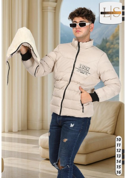 Lasgaris Jeans Erkek Çocuk Petekli Kapüşonlu Şişme Mont (Peluş Astarlı)