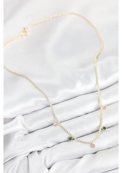 Pirinç Zirkon Taşlı Su Yolu Damla Model Gold Renk Kadın Kolye - PRT3500EB08834 fiyatları