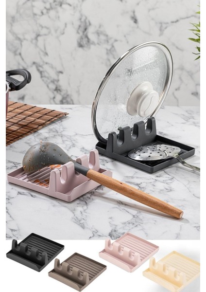 Gri Çok Amaçlı Tabak ve Kaşıklık Tutucu, Tencere Kapağı Standı, Düzenleyici