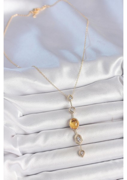 Pirinç Zincir Kehribar Sarı Gold Renk Zirkon Taşlı Y Kolye - PRT3500EB06165 fiyatları