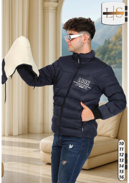 Lasgaris Jeans Erkek Çocuk Petekli Kapüşonlu Şişme Mont (Peluş Astarlı)