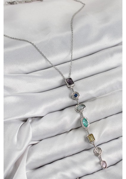 Pirinç Renkli Zirkon Taşlı Model Gümüş Renk Kadın Y Kolye - PRT3500EB08174 fiyatları