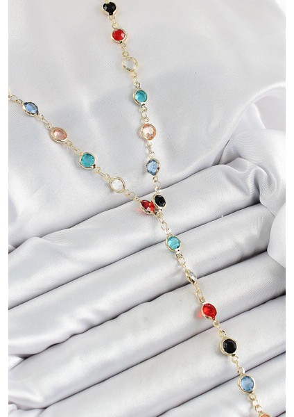 Pirinç Asorti Model Gold Renk Zirkon Taşlı Y Kolye - PRT3500EB06404