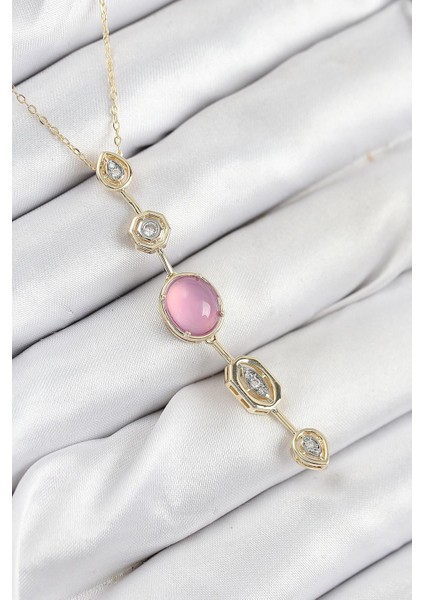 Pirinç Zincir Pembe Gold Renk Zirkon Taşlı Y Kolye - PRT3500EB08843