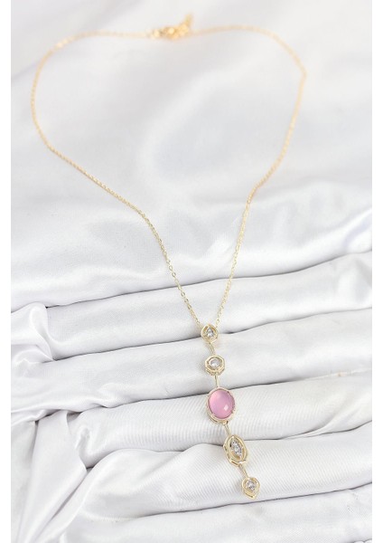 Pirinç Zincir Pembe Gold Renk Zirkon Taşlı Y Kolye - PRT3500EB08843 fiyatları