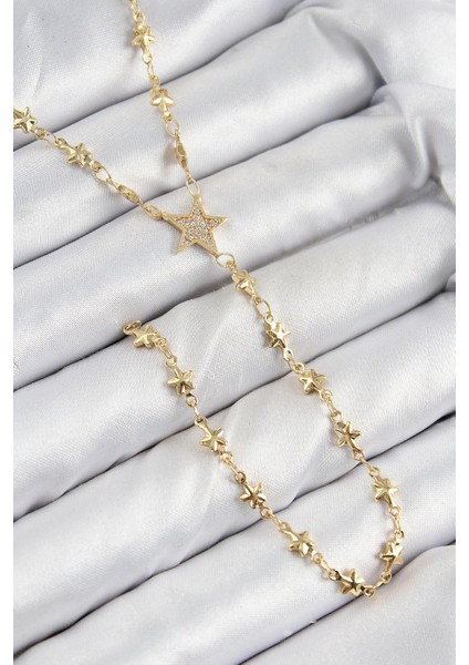 Pirinç Zirkon Taşlı Yıldız Model Gold Renk Y Kolye - PRT3500EB08338