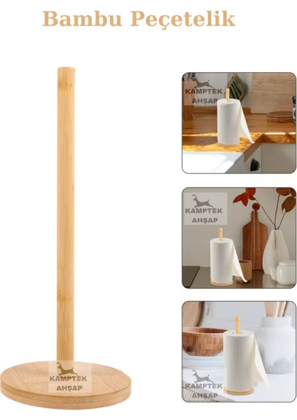 Ahşap Rulo ve Peçete Tutucu, Masa Üstü, Şık ve Fonksiyonel Tasarım