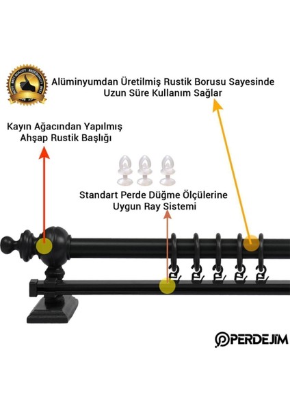 Ahşap Rustik Perde Askısı Antrasit Renk Kayın ve Alüminyum Gövdeli Dekoratif Model modelleri