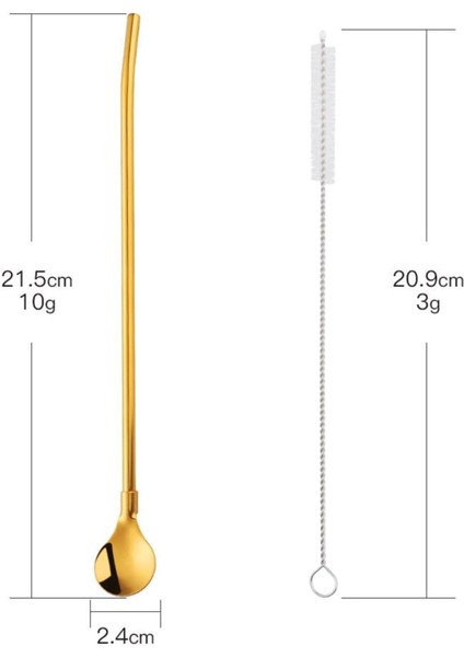 6'lı Gold Pipetli Latte ve Kokteyl Kaşığı Seti, Temizleme Fırçalı, 22 cm Yuvarlak Tasarım fiyatları