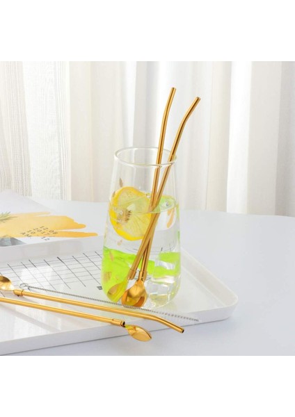 6'lı Gold Pipetli Latte ve Kokteyl Kaşığı Seti, Temizleme Fırçalı, 22 cm Yuvarlak Tasarım fırsatları
