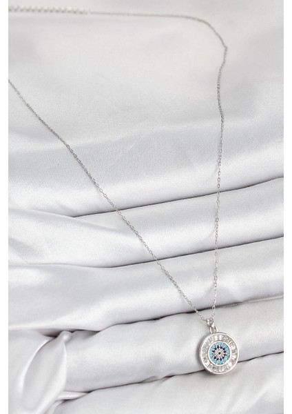 Pirinç Zirkon Taşlı Su Yolu Nazar Model Gümüş Renk Kadın Kolye - PRT3500EB08163 fiyatları