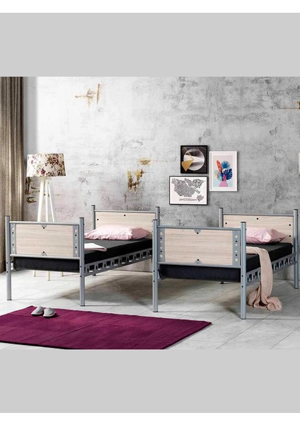 Argimo Elegan Genç Çocuk Ahşap Başıklı Metal Ranza ve Karyola 90 x 190 Cappuccino fiyatları