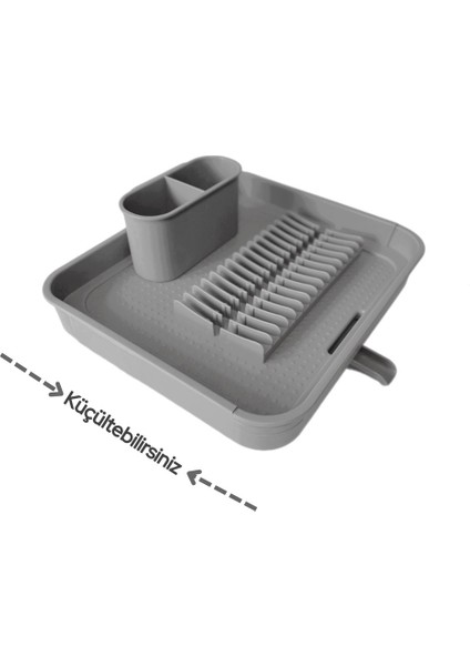 Açılır Kapanır Gri Sürgülü Bulaşık Kurutma ve Tabaklık Sepeti