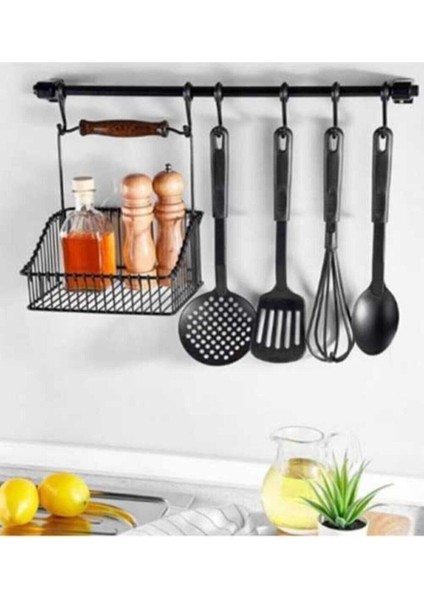 Ahşap Kulplu Retro Mutfak Sepeti, Tezgah ve Duvar Için Düzenleyici