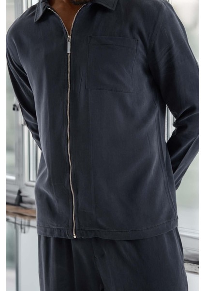 Regular Fit Cupra Kumaş Fermuarlı Erkek Ceket - Füme modelleri