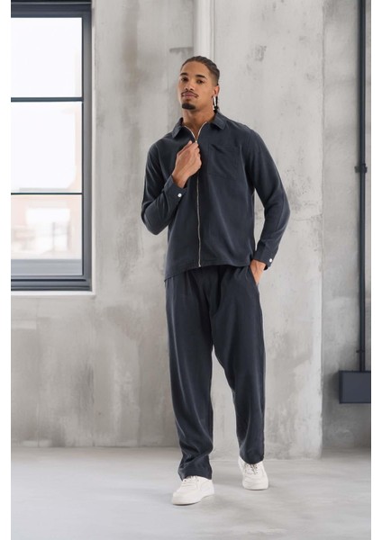 Regular Fit Cupra Kumaş Fermuarlı Erkek Ceket - Füme fırsatları