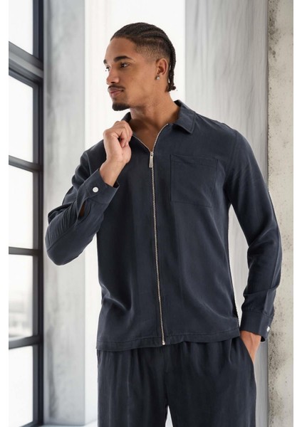 Regular Fit Cupra Kumaş Fermuarlı Erkek Ceket - Füme indirimleri