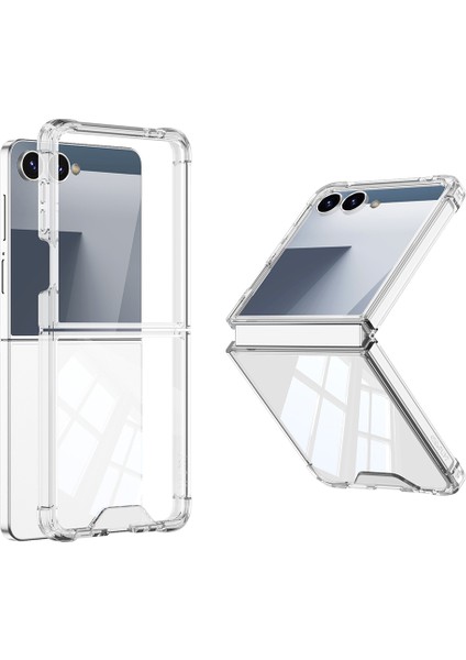 Galaxy Z Flip 7 Kılıf Zore Full Camlı Kıpta Kapak - Şeffaf