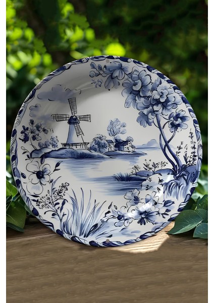 Mavi Beyaz Rüzgâr Değirmeni ve Çiçek Desenli Uv Baskı Mdf Duvar Süsü – 33X33 cm & 20X20 cm DT212