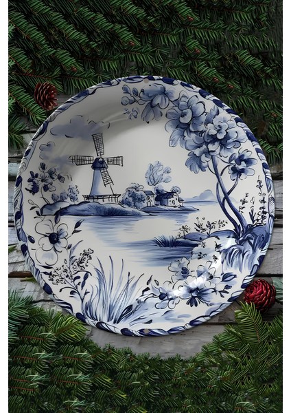 Mavi Beyaz Rüzgâr Değirmeni ve Çiçek Desenli Uv Baskı Mdf Duvar Süsü – 33X33 cm & 20X20 cm DT212 fiyatları