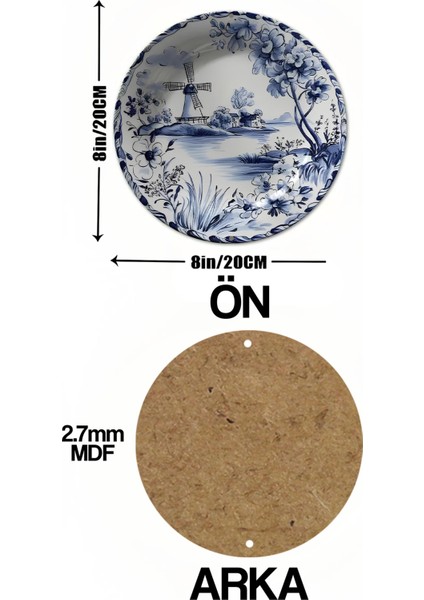 Mavi Beyaz Rüzgâr Değirmeni ve Çiçek Desenli Uv Baskı Mdf Duvar Süsü – 33X33 cm & 20X20 cm DT212 indirimleri