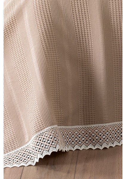 Çift Renkli Kopanaki Dantelli Çift Kişilik Waffle PIKE-210X230 cm Petek Pike-Cappuccino fiyatları