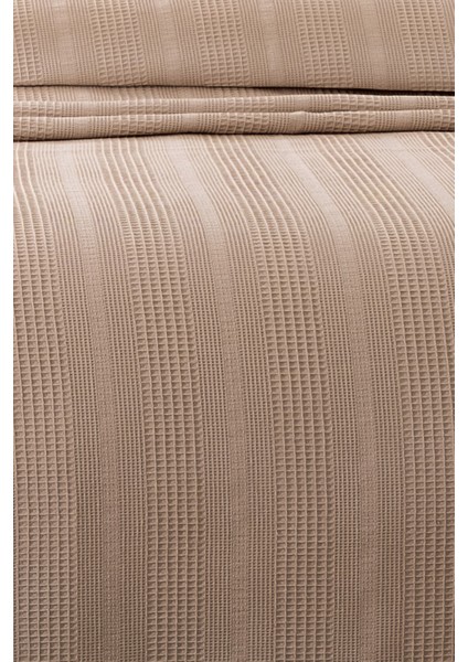 Çift Renkli Kopanaki Dantelli Çift Kişilik Waffle PIKE-210X230 cm Petek Pike-Cappuccino modelleri
