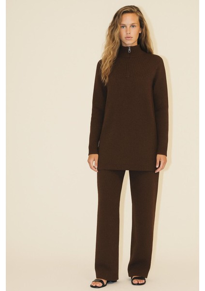 Yakası Fermuarlı Tunik ve Pantolon Ikili Triko Takım