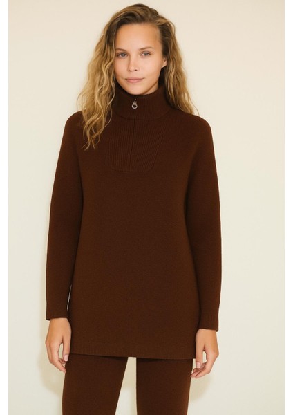 Yakası Fermuarlı Tunik ve Pantolon Ikili Triko Takım fiyatları