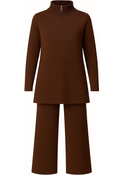 Yakası Fermuarlı Tunik ve Pantolon Ikili Triko Takım fırsatları