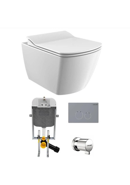 Elegant Rim-Off Asma Klozet + Yavaş Kapanır Kapak + Creavit Gömme Rezervuar Set